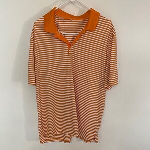 adidas Men's Orange and White Striped Polo Shirt